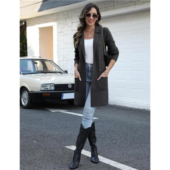 Women's Open Front Long Cardigan Sweater Fall Casual Knit Jacket - Picture 3 of 6